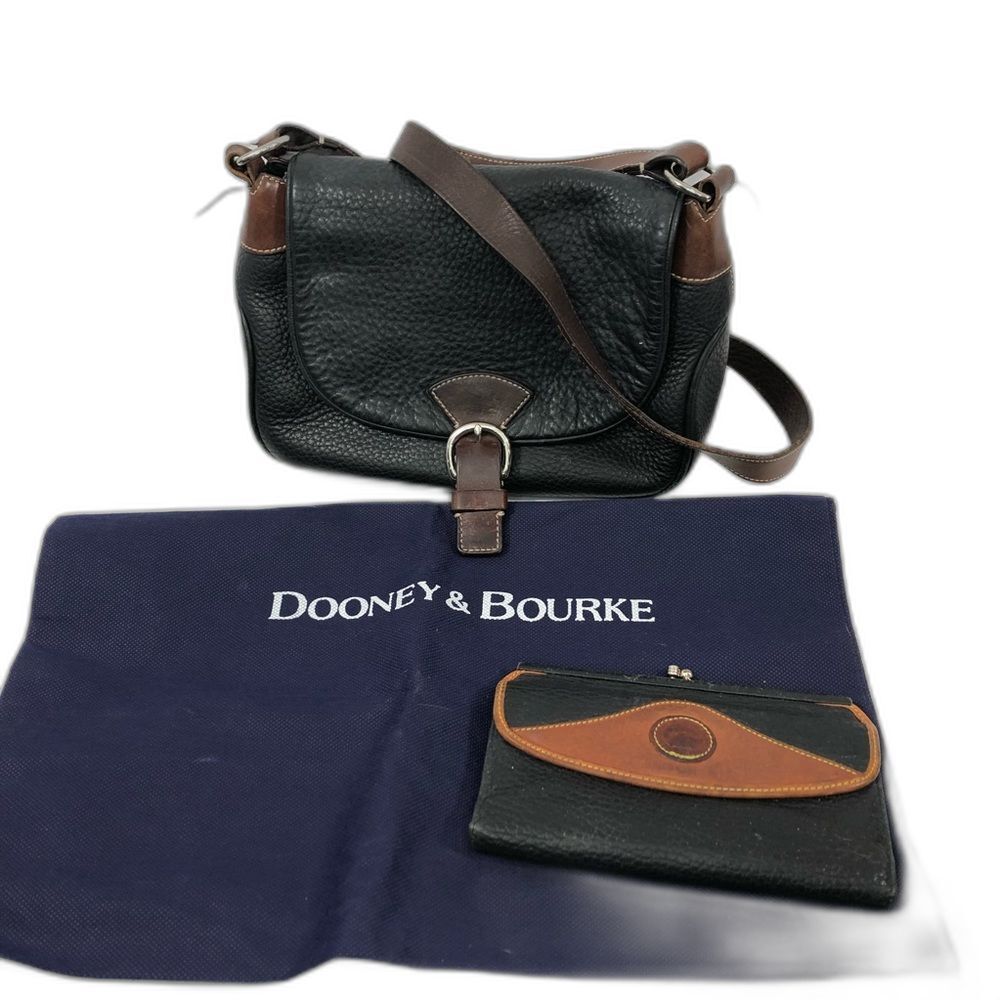 Vintage Dooney and Bourke black and brown leather satchel crossbody with wallet